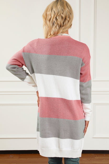 Gray Colorblock Stripe Open-Front Cardigan
