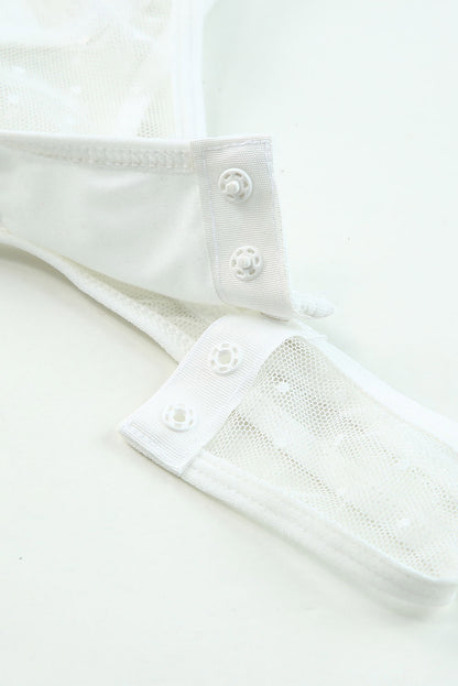 White Lace Crochet Open Back Sleeveless Bodysuit