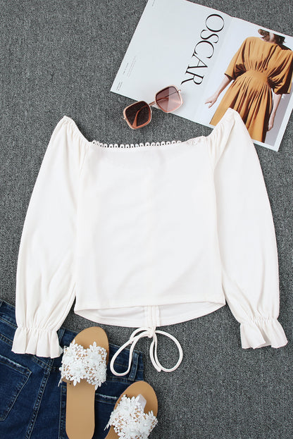 White Drawstring Ruched Off The Shoulder Crop Top
