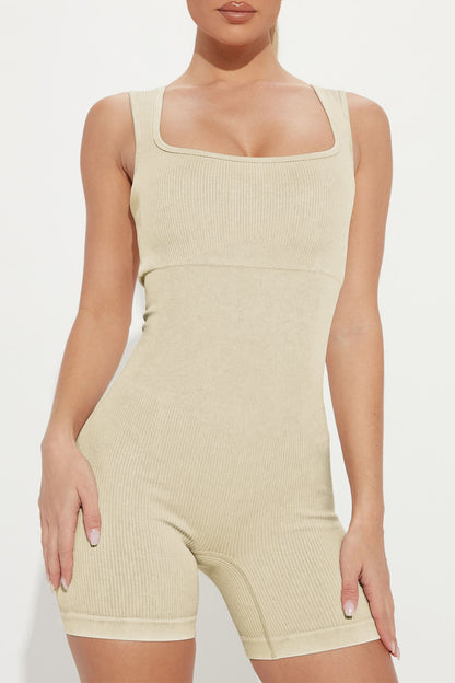 Ribbed Square Neck Padded Sports Romper