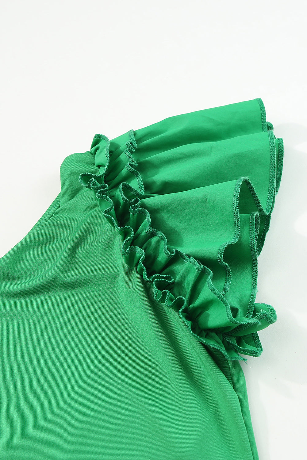 Green Solid Color One Shoulder Ruffle Sleeve Bodysuit