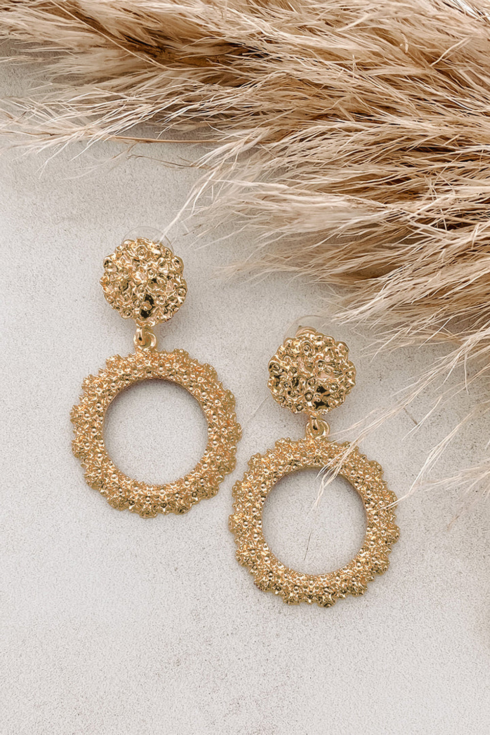 Gold Glittering Circle Dangle Earrings