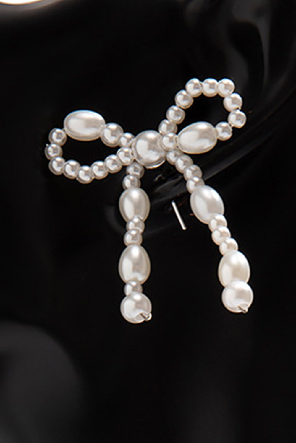 White Pearl Beaded Bowknot Studded Earrings