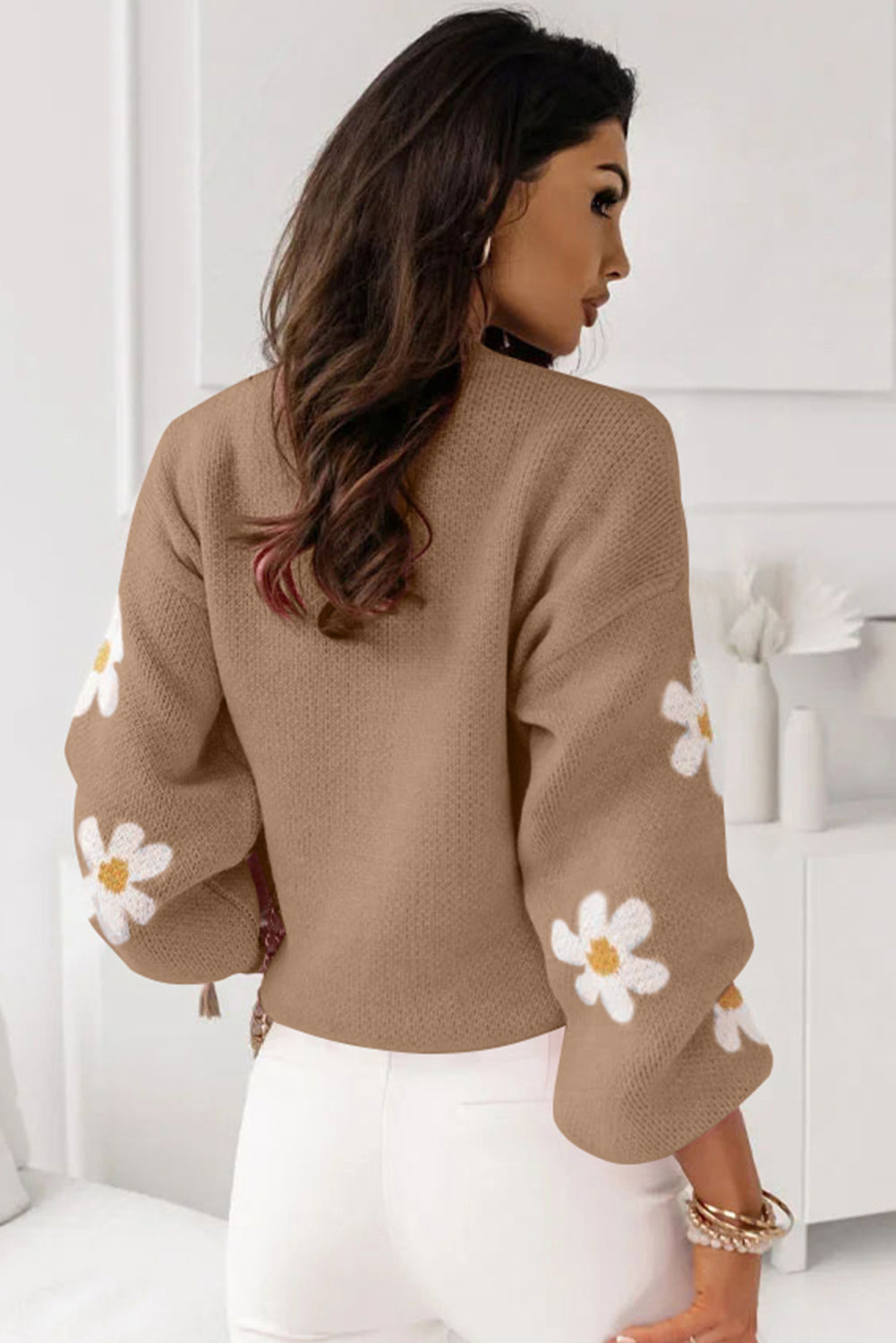 Black Floral Pattern Drop Shoulder Sweater