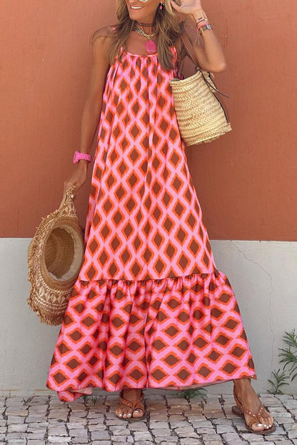 Geometric Print Loose Fit Sleeveless Maxi Dress