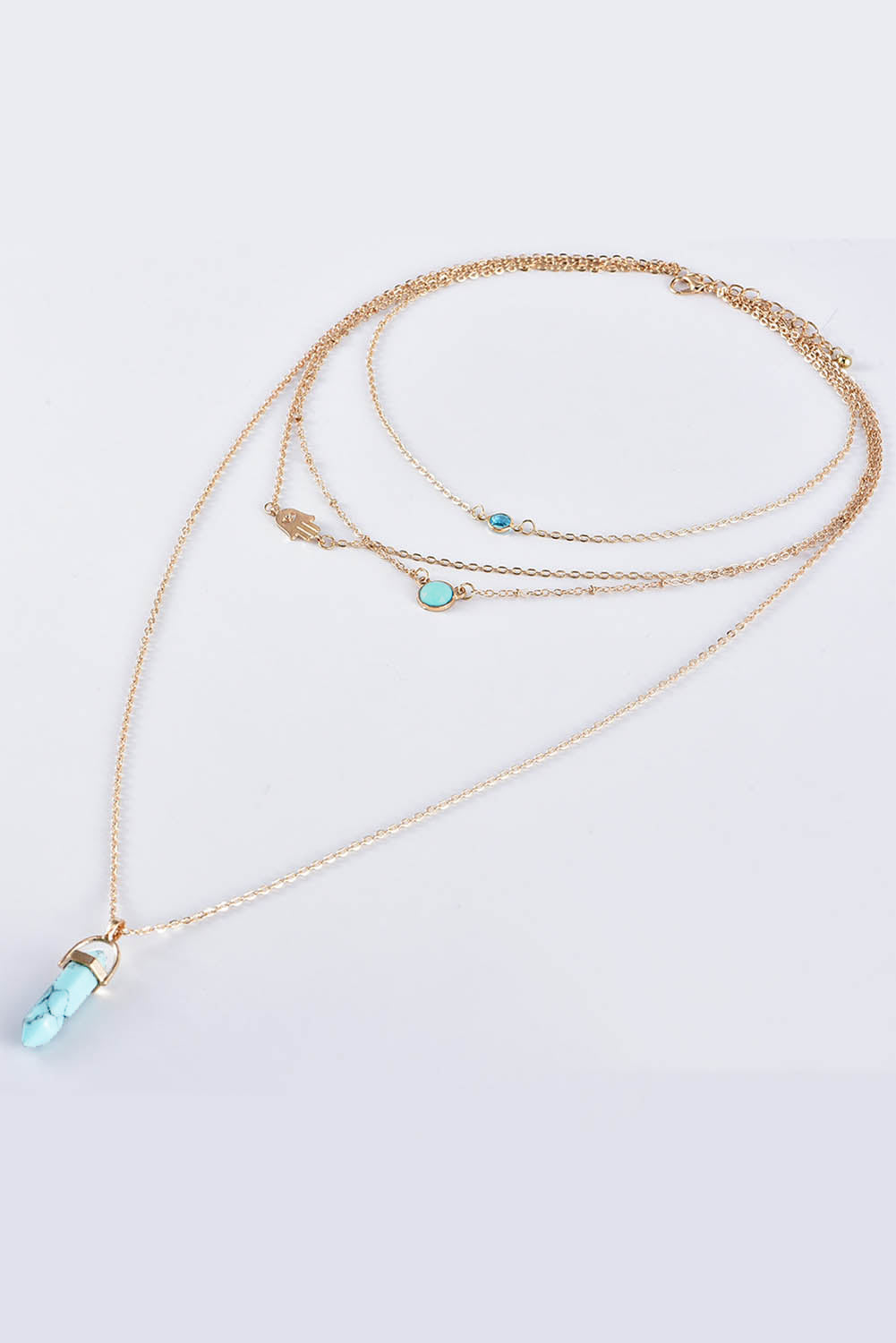 Gold Turquoise Gemstone Pendant Multi-Layered Necklace