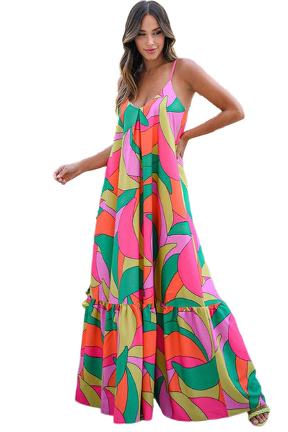 Multicolor Boho Geometric Print Sleeveless Maxi Dress