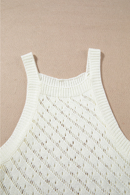 White Hollowed Crochet Cropped 2 Piece Beach Dress