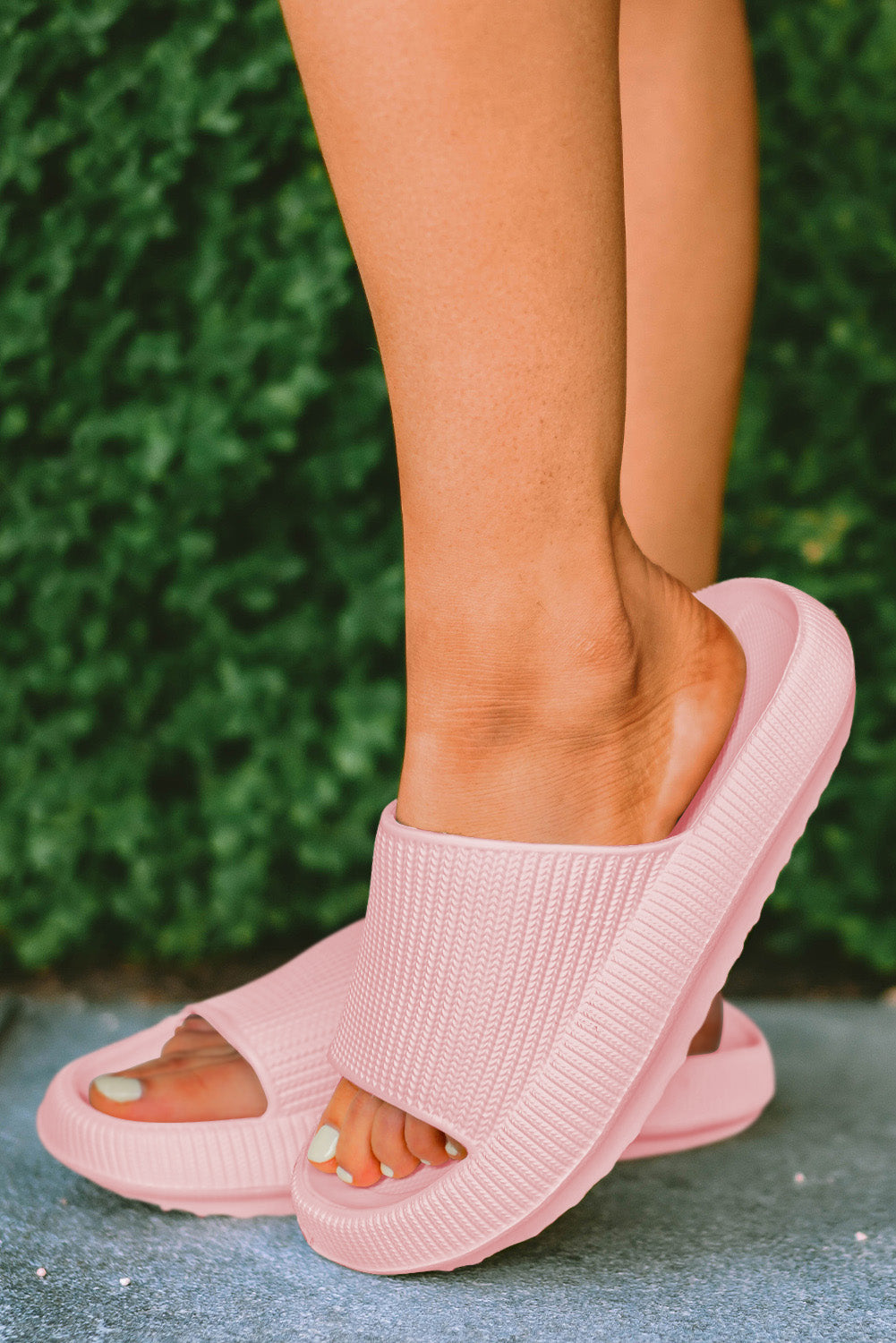 Pink Hollow-out Thick Soled Slip On Slippers