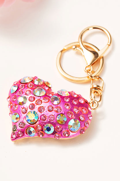 Bright Pink Rhinestone Inlay Heart Shaped Keychain