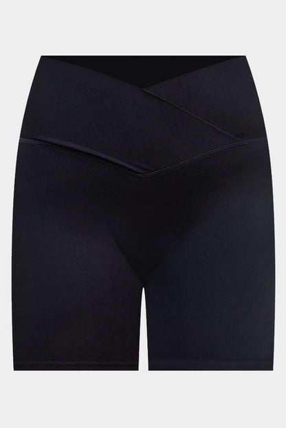 Black Solid Color V-Waistband Yoga Shorts
