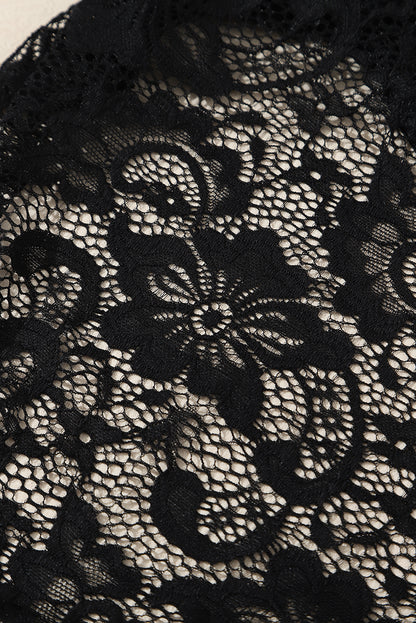 Black Bubble Sleeve Scalloped Lace Bodysuit