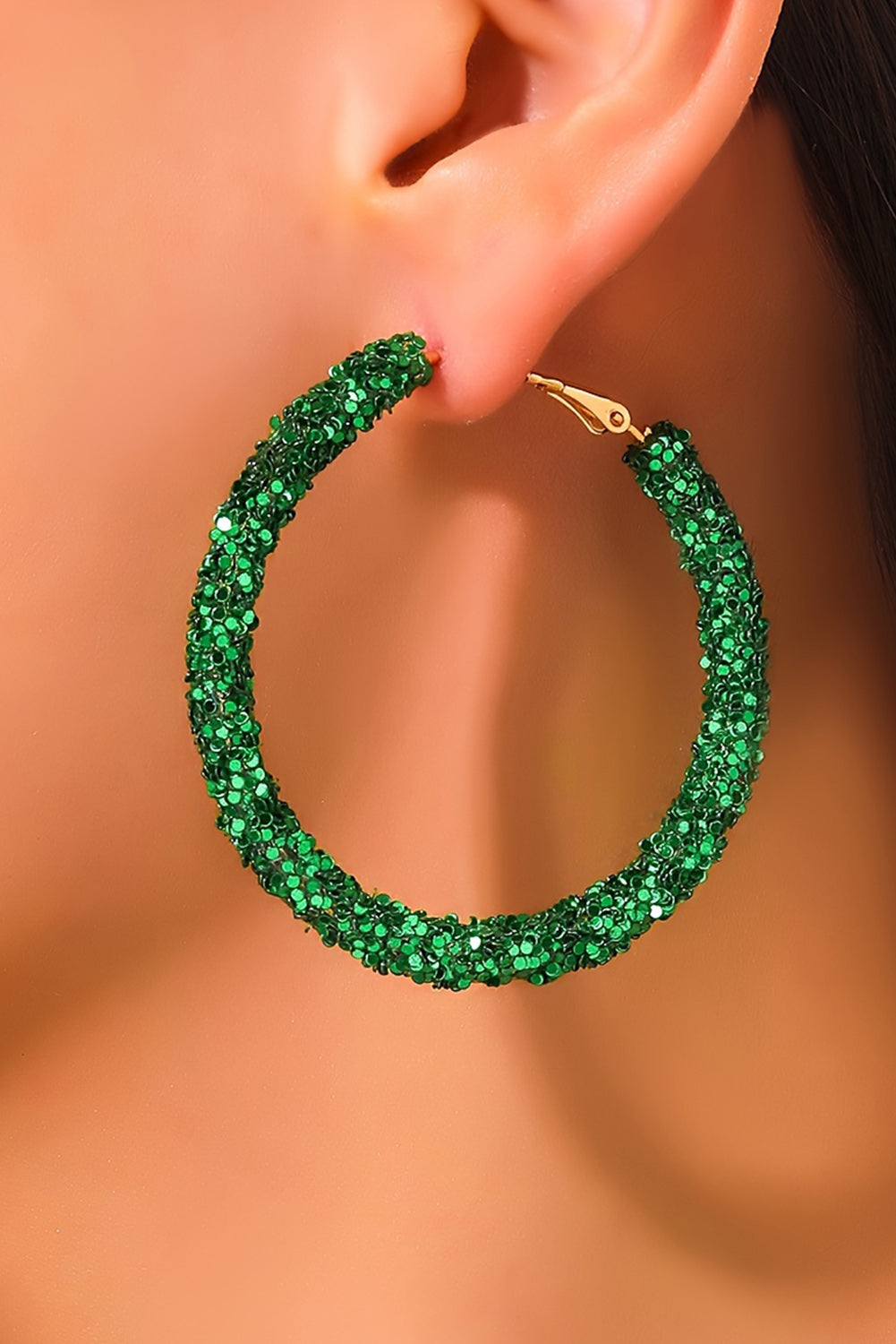 Dark Green St. Patricks Fashion Daring Sequin Loop Earrings