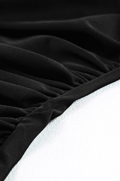 Black Solid Square Neck Sleeveless Tankini Swimsuit