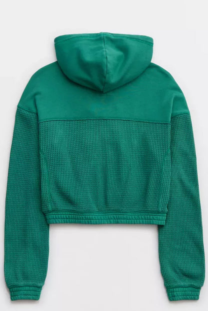 Blackish Green Waffle Knit Hooded Jacket and Shorts Outfit