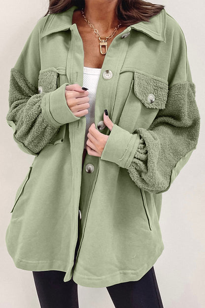 Peach Blossom Exposed Seam Elbow Patch Oversized Shacket