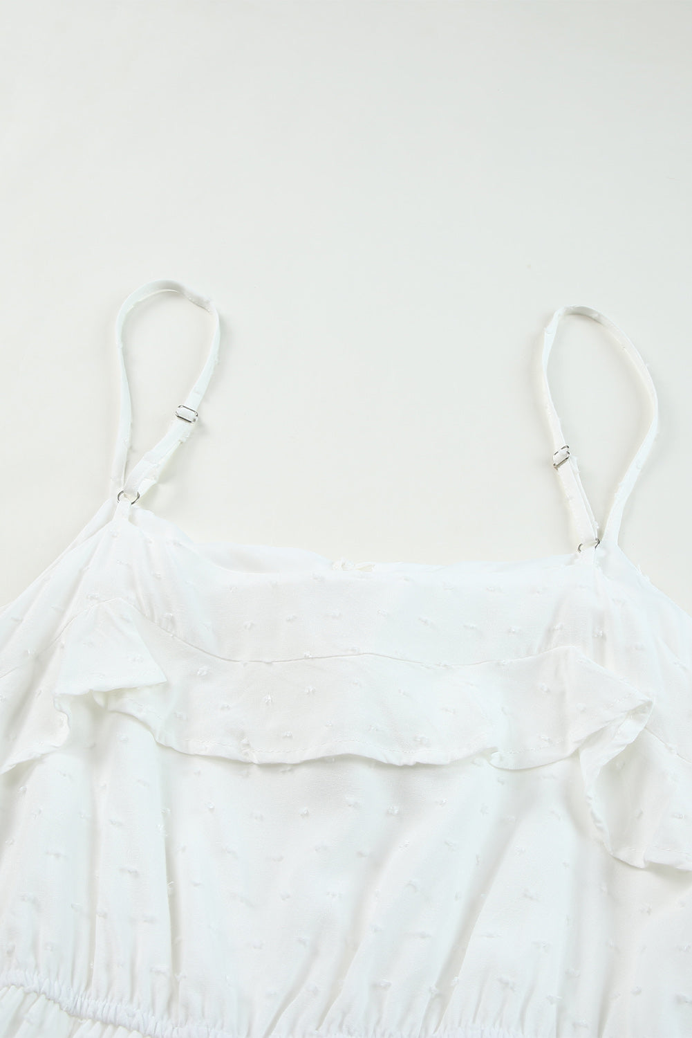 White Swiss Dot Spaghetti Straps Ruffled Maxi Dress