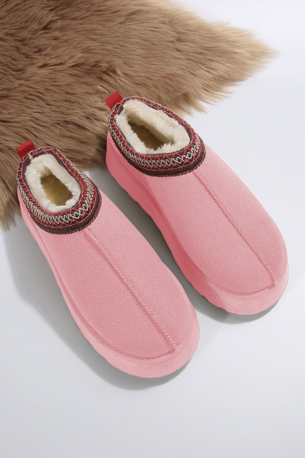 Apricot Pink Suede Contrast Print Plush Lined Snow Boots
