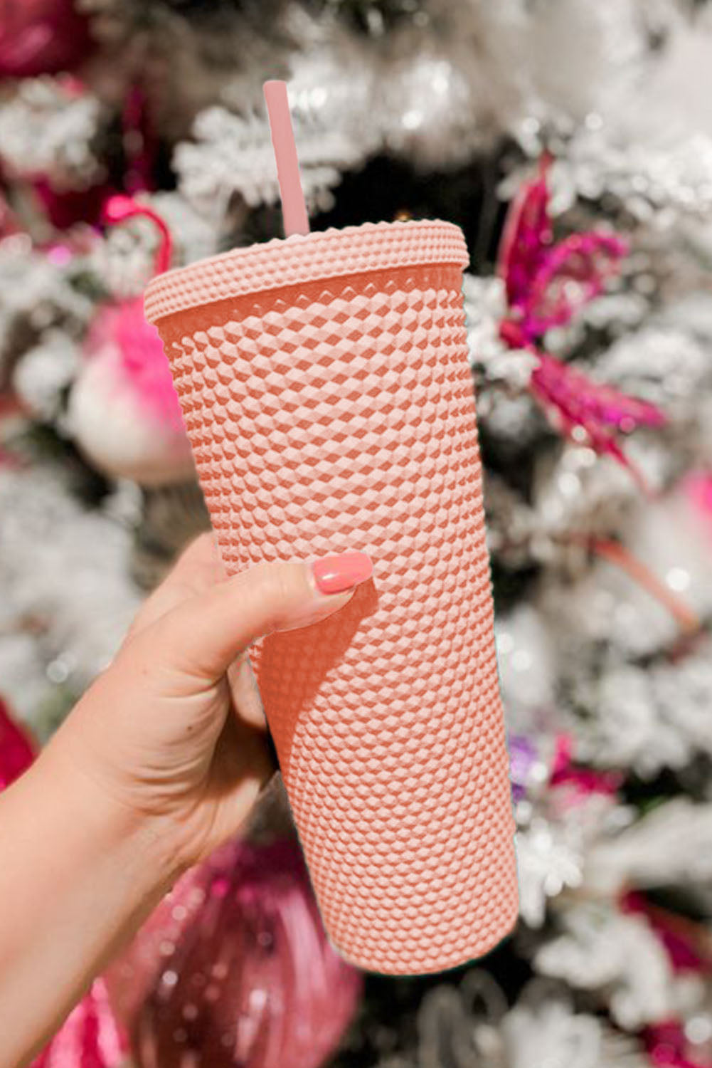 Pink Reusable Matte Plastic Tumbler Cup