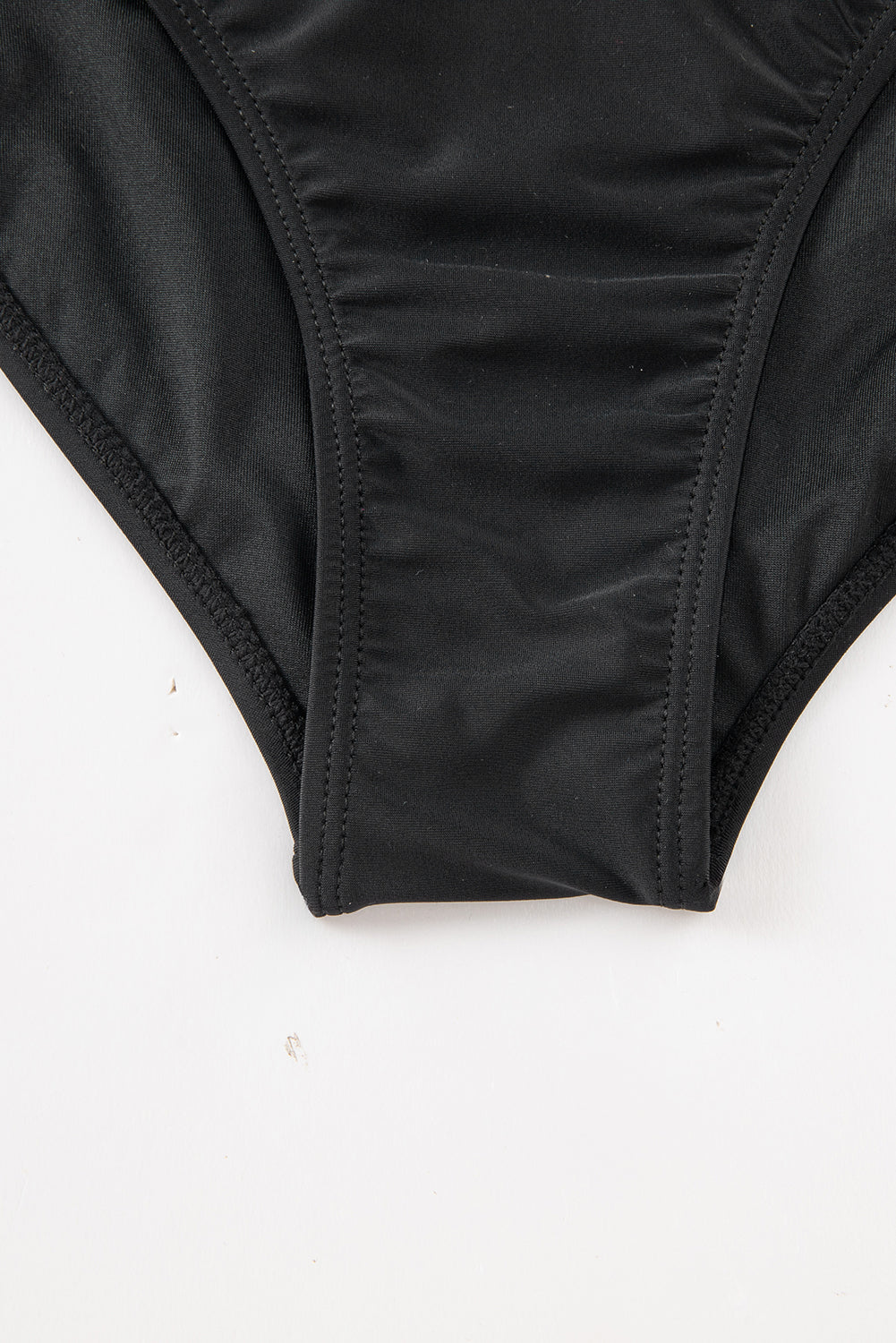 Black Single Shoulder Mesh Patchwork One-piece Swimwear