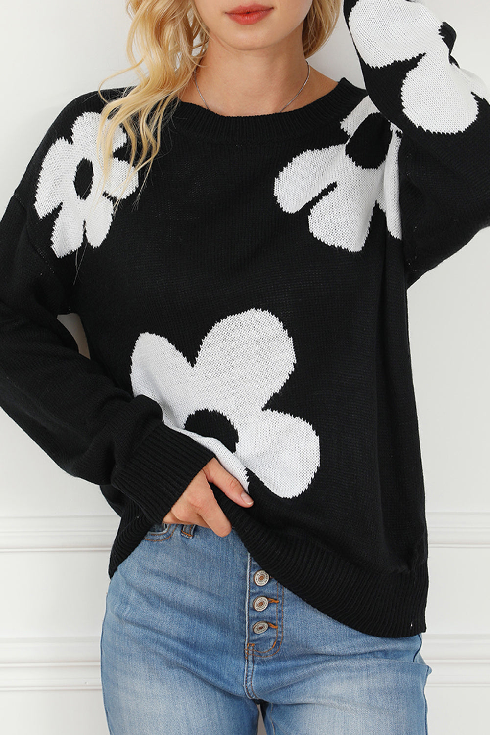 Big Flower Pattern Knit Sweater