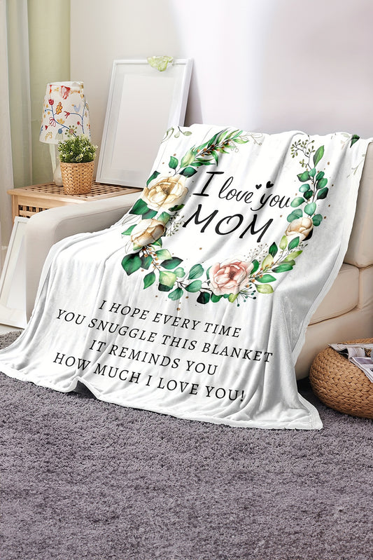 White I Love You MOM Floral Large Blanket 130*150cm
