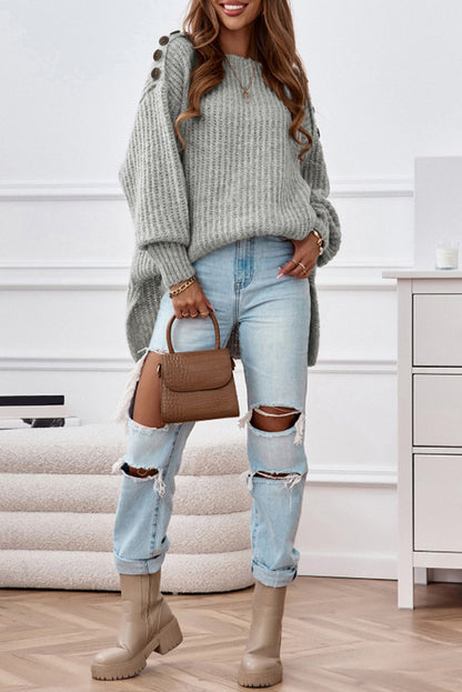 Buttoned Drop Shoulder Oversized Sweater