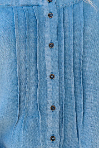 Pleated Buttons Denim Tank Top