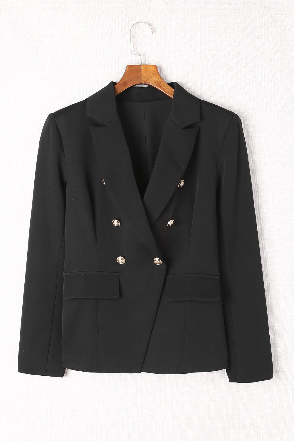 Double Breasted Lapel Collar Pocketed Blazer