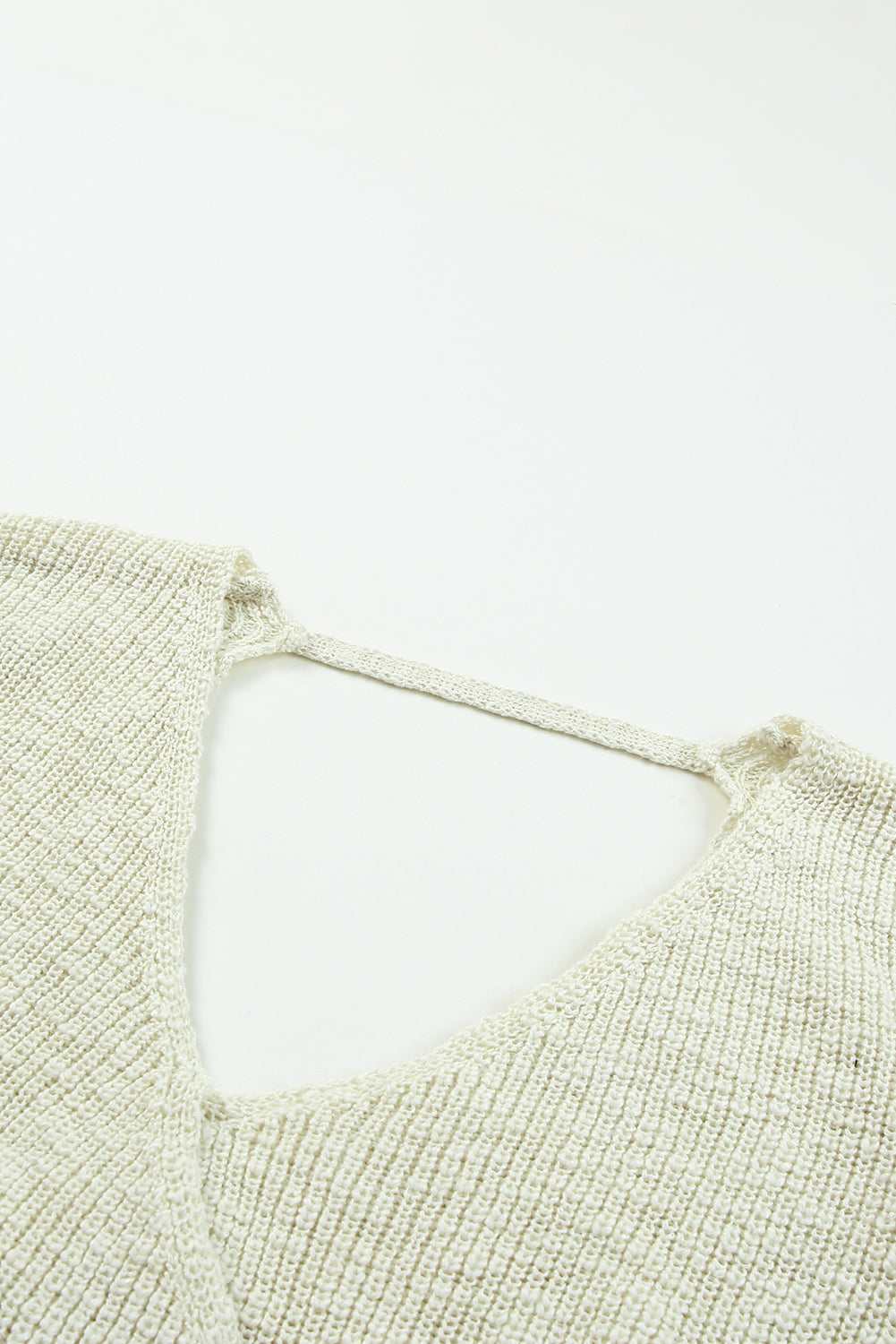 Beige V Neck Wrap Backless Knit Sweater