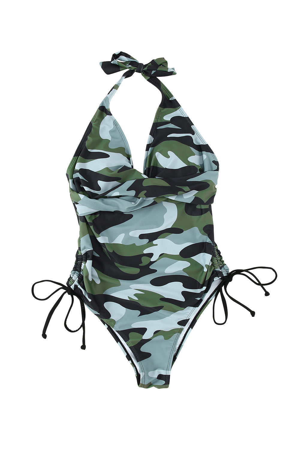 Camouflage Drawstring Backless One Piece Swimsuit