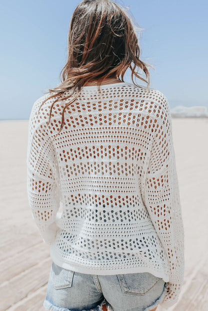 Hollow Out Crochet V Neck Pullover Sweater