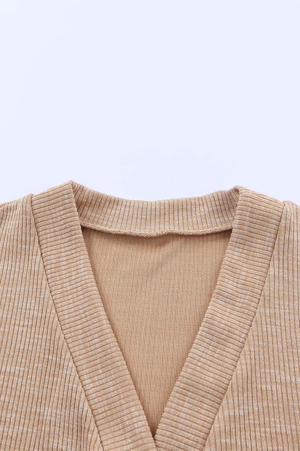 Ribbed Buttons V Neck Cardigan