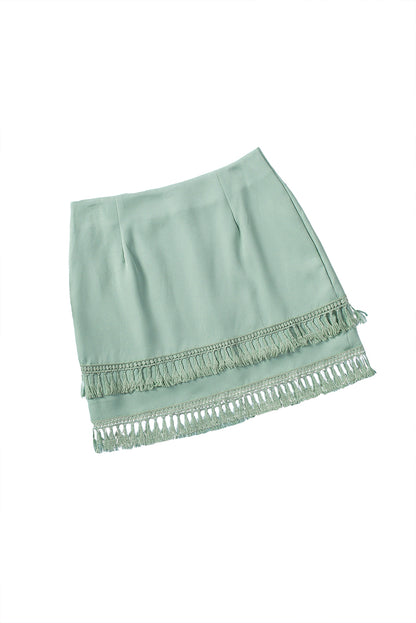 Tiered Tassel Zip-up High Waist Mini Skirt