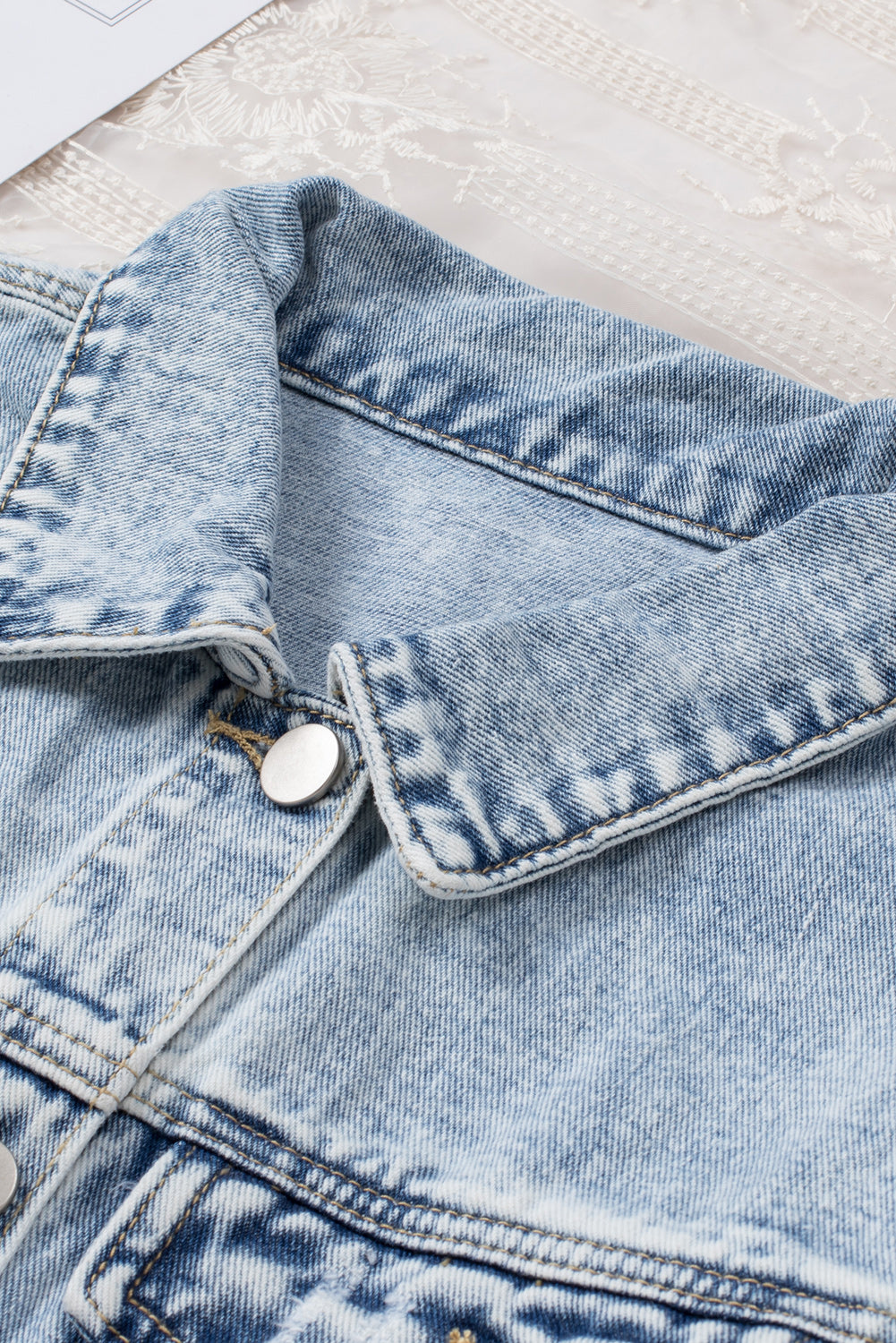 Lapel Distressed Raw Hem Buttons Denim Jacket